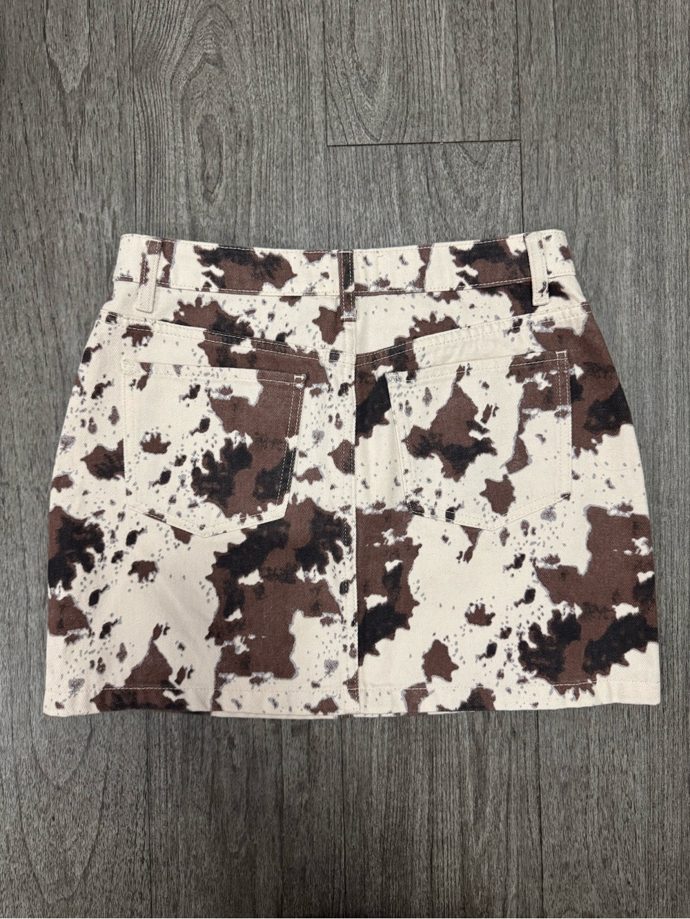 Miou Muse Cow-Spot Mini Skirt in Brown and Cream - Picture 2 of 4